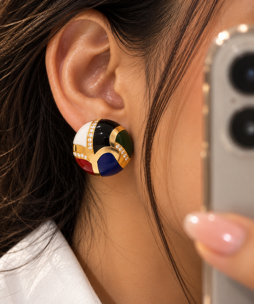 One-of-One 92.5 Silver Multicolor Enamel Dome Stud Earrings