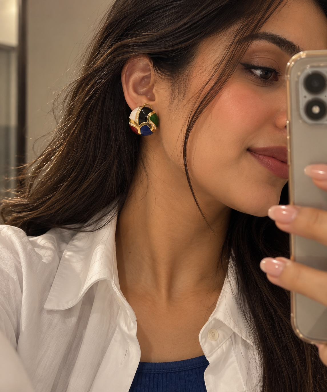 One-of-One 92.5 Silver Multicolor Enamel Dome Stud Earrings
