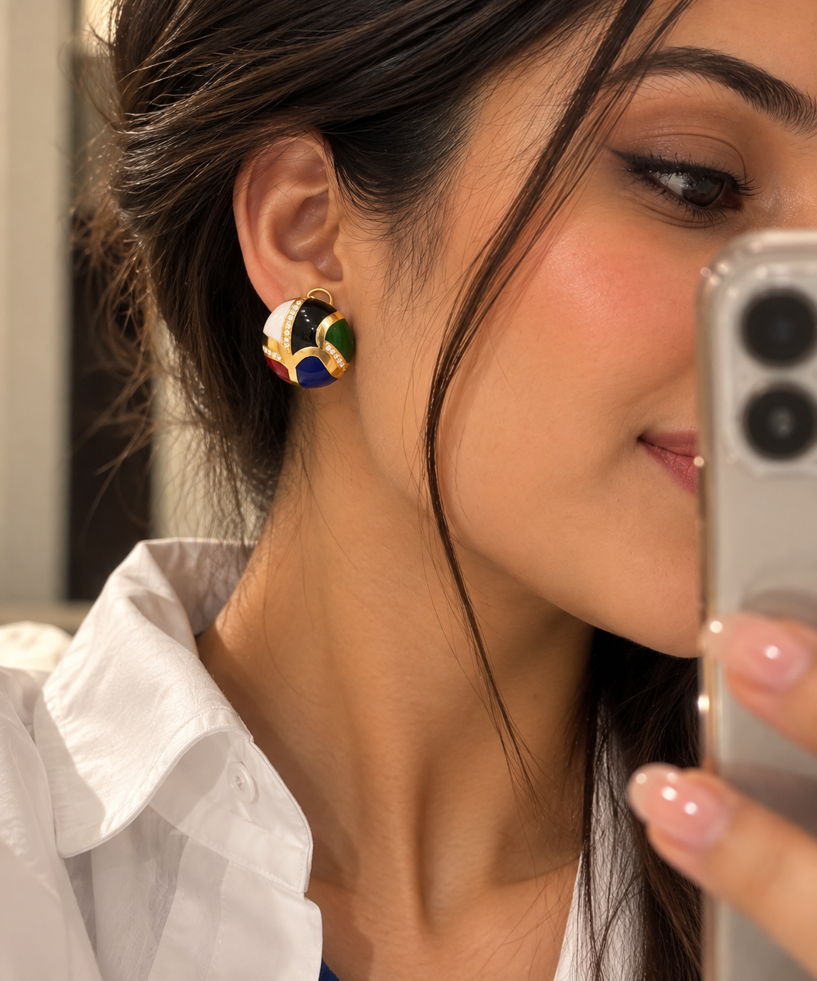 One-of-One 92.5 Silver Multicolor Enamel Dome Stud Earrings