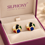 925 Silver Multicolor Enamel Round Stud Earrings