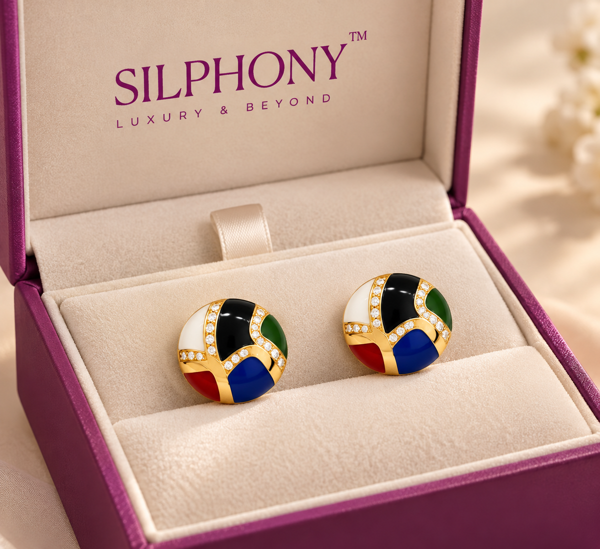 One-of-One 92.5 Silver Multicolor Enamel Dome Stud Earrings