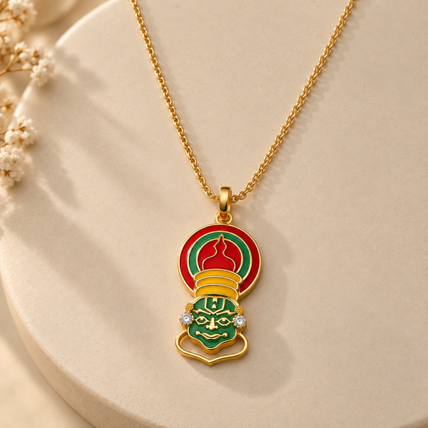 925 Sterling Silver Devotional Pendant | Multicolor Enamel & Moissanite | Indian Inspired Jewellery