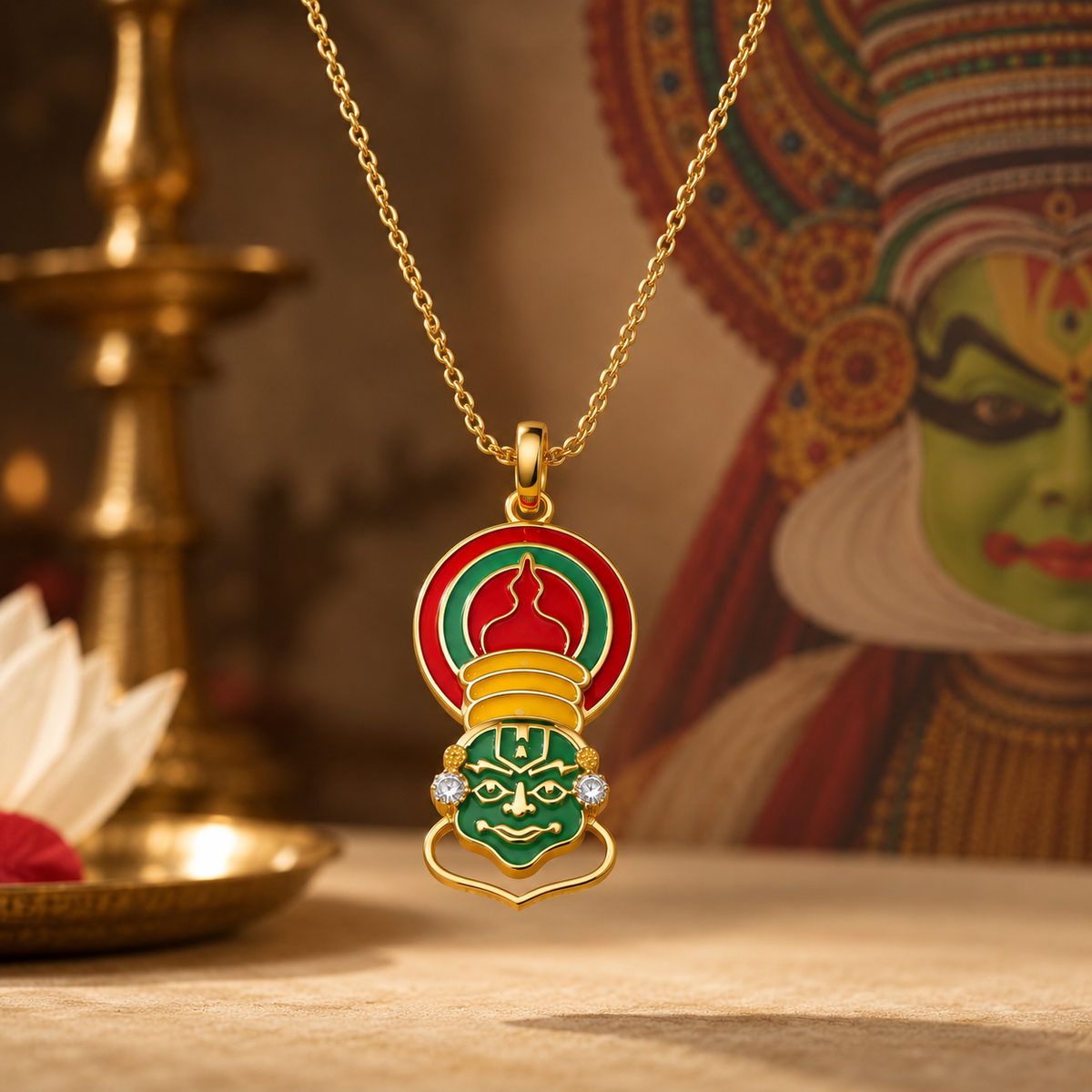 Traditional Kathakali Art Pendant With Chain