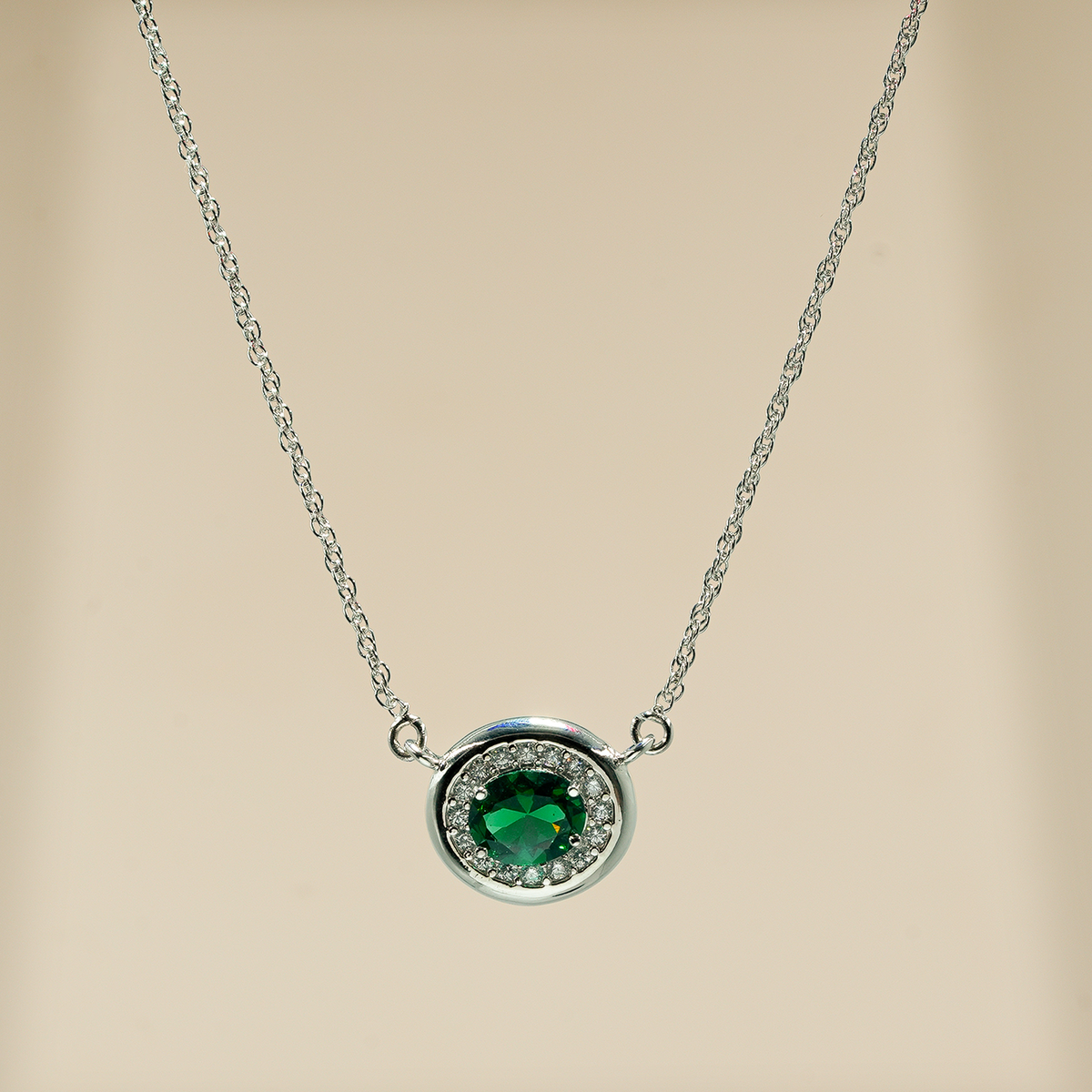 925 Sterling Silver Green Quartz with Moissanite Chain Pendant