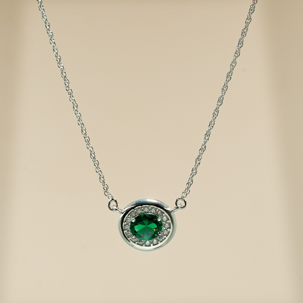 925 Sterling Silver Green Quartz with Moissanite Chain Pendant