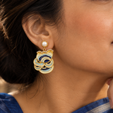 925 Silver Blue And White Enamel Pearl Drop Earrings