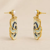 925 Silver Blue And White Enamel Pearl Drop Earrings