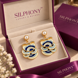 925 Silver Blue And White Enamel Pearl Drop Earrings