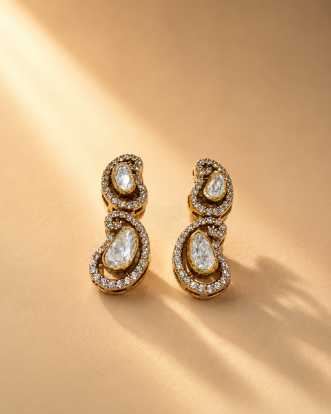 925 Sterling Silver Polki & Moissanite Drop Statement Earrings