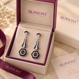 925 Silver Enamel Hexagon Long Statement Earrings