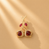 925 Sterling Silver Red Gemstone & Moissanite Floral Brooch