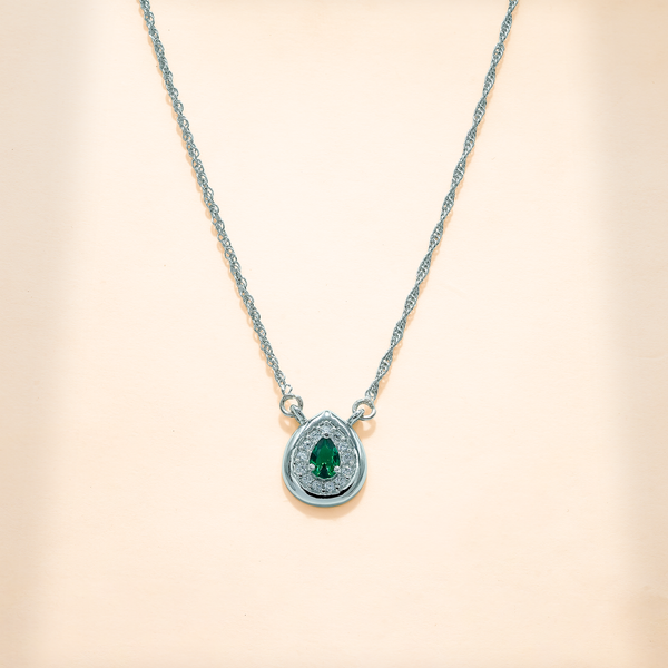 925 Sterling Silver Green Quartz & Moissanite Teardrop Statement Chain Pendant