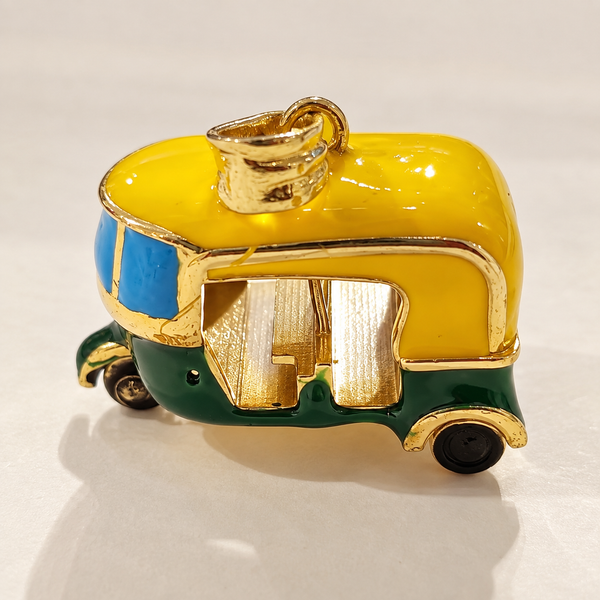 Indian Tuk Tuk 925 Sterling Silver Enamel Auto Rickshaw Pendant