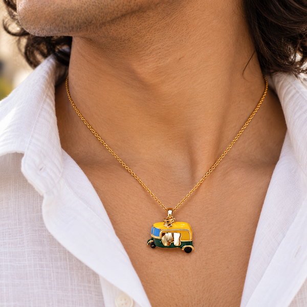 Indian Tuk Tuk 925 Sterling Silver Enamel Auto Rickshaw Pendant