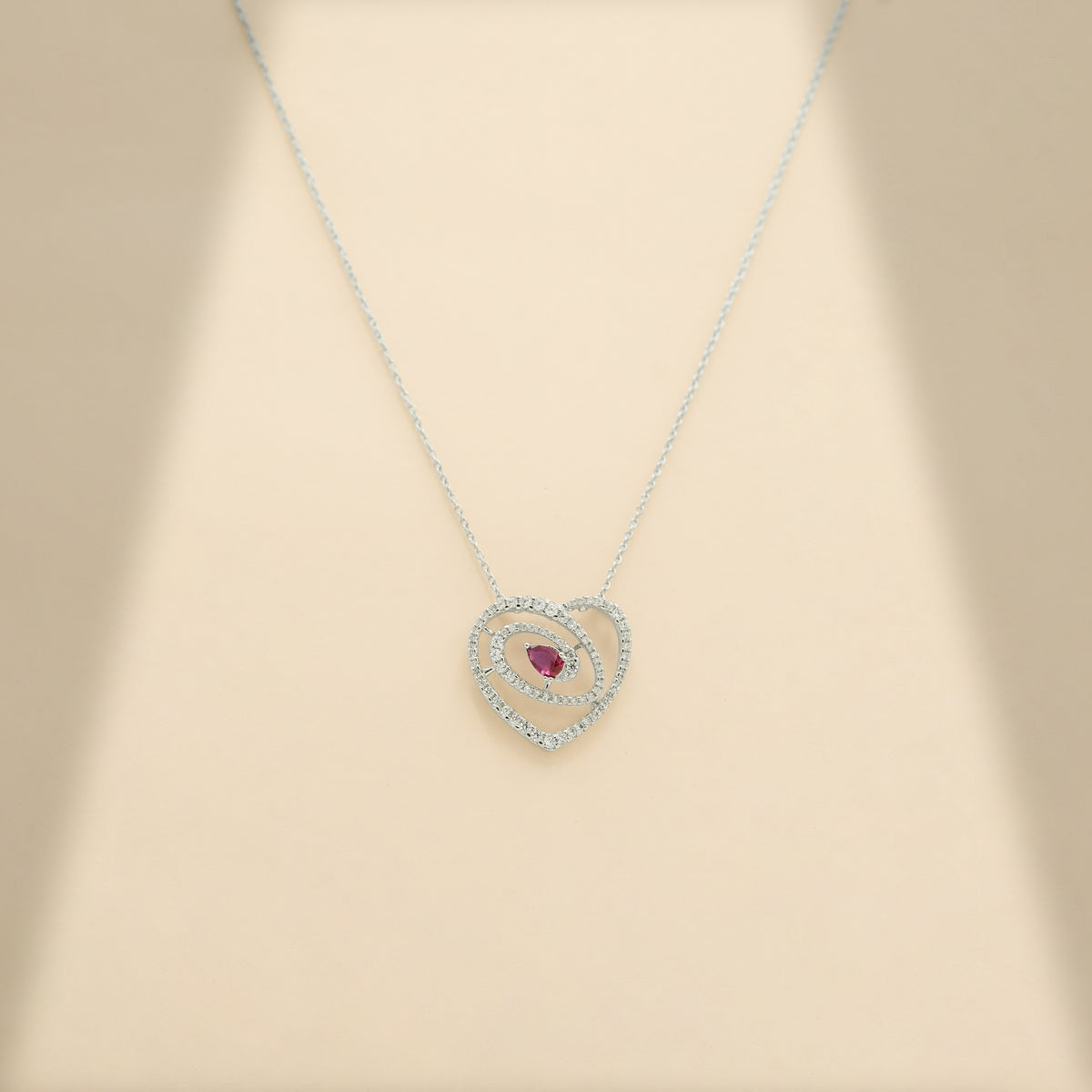 925 Sterling Silver Heart with Pink Quartz & Moissanite Chain Pendant