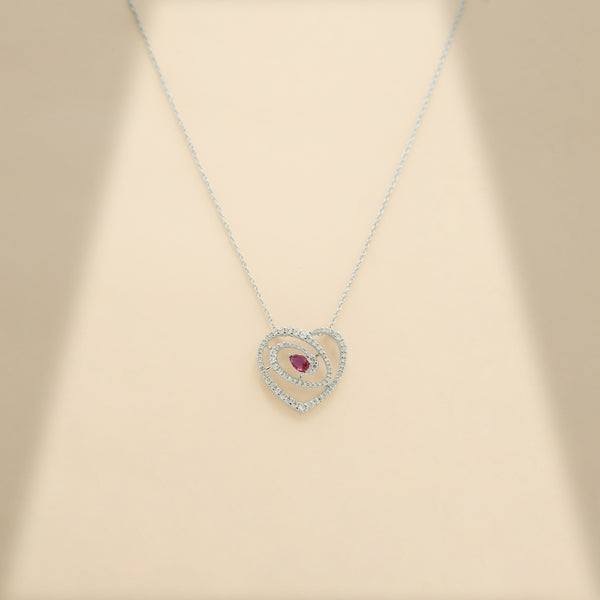 925 Sterling Silver Heart with Pink Quartz & Moissanite Chain Pendant