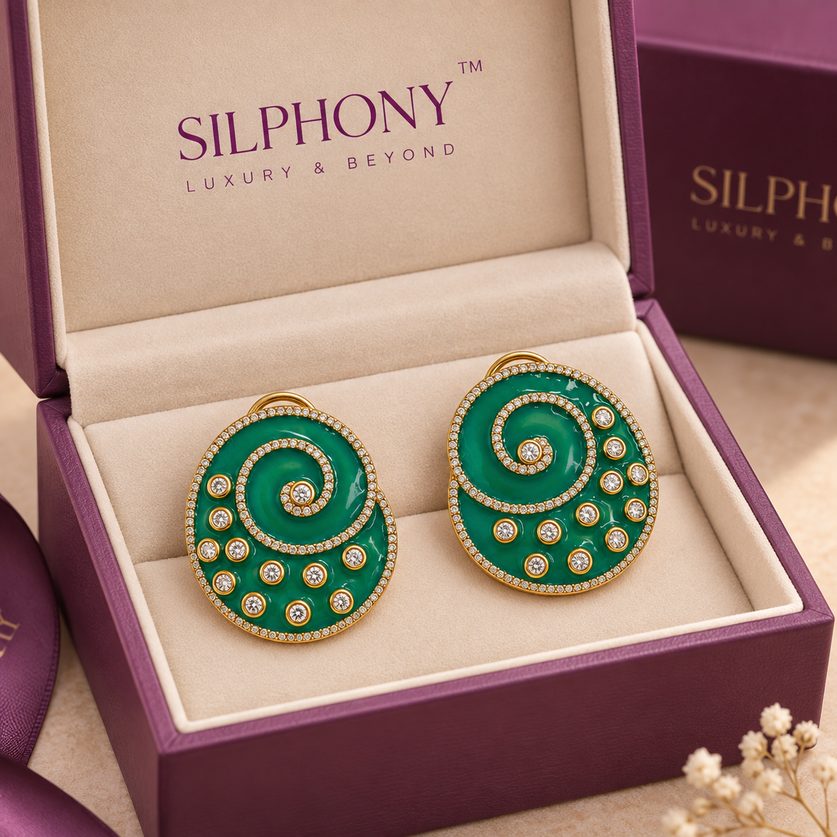 One-of-One 92.5 Silver Green Enamel Spiral Stud Earrings