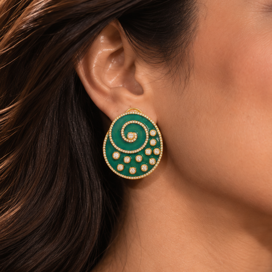 One-of-One 92.5 Silver Green Enamel Spiral Stud Earrings