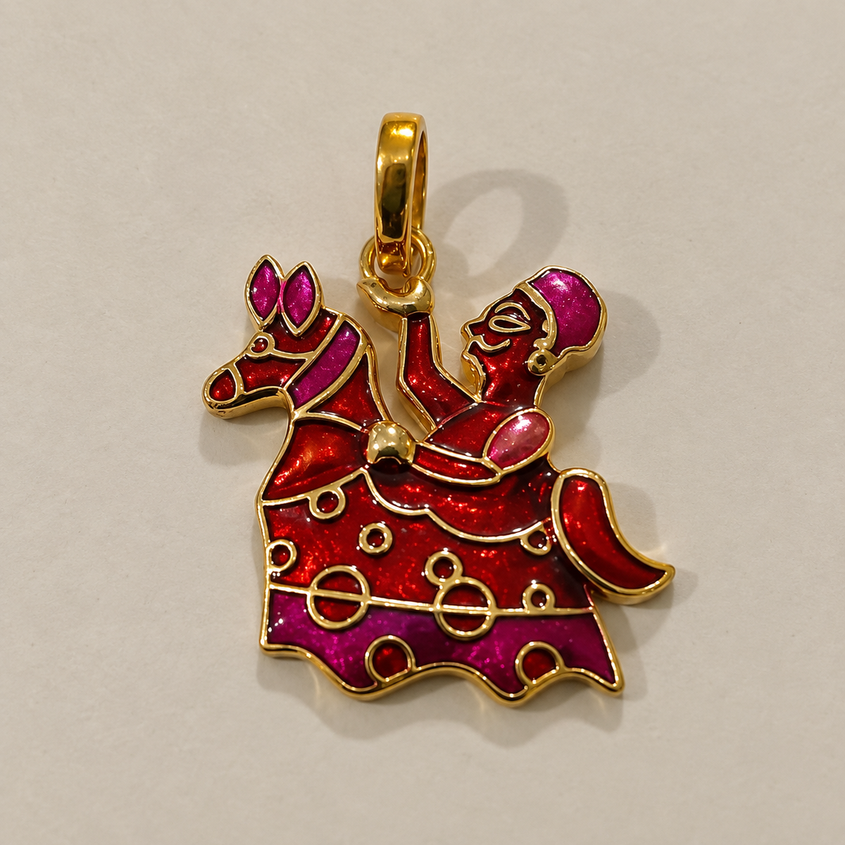 Traditional Meenakari Horse Rider Pendant Gold Plated Ethnic Enamel Folk Jewelry