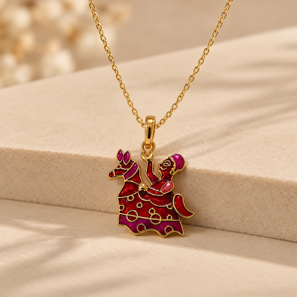 Folk Art 925 Sterling Silver Red Enamel Ethnic Pendant | Hallmarked Jewellery