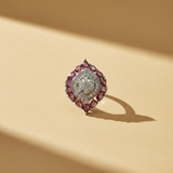 925 Sterling Silver Pink Gemstone Floral Statement Ring