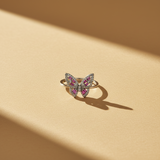 925 Sterling Silver Pink Butterfly Statement Ring