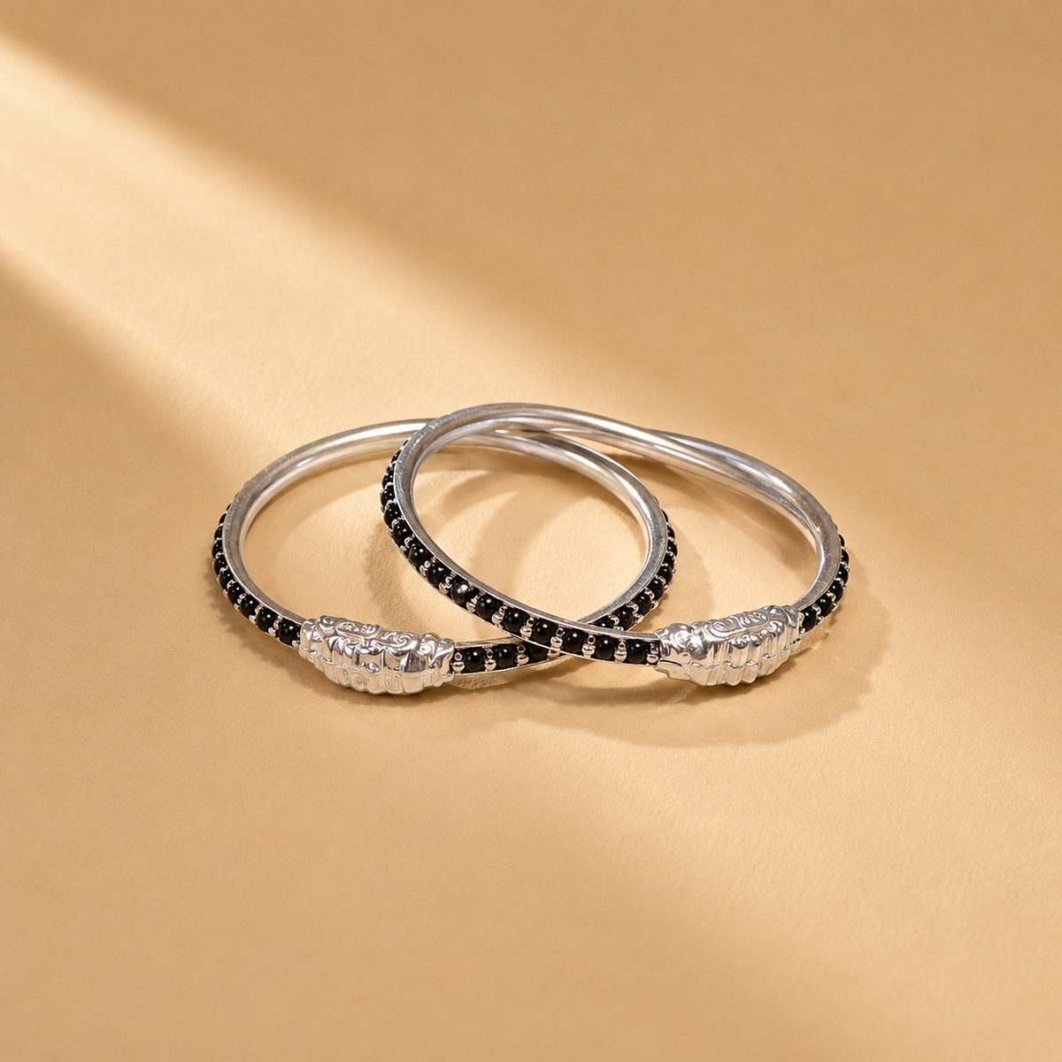 925 Sterling Silver with Black Bead Detailing Child Nazariya Bangles