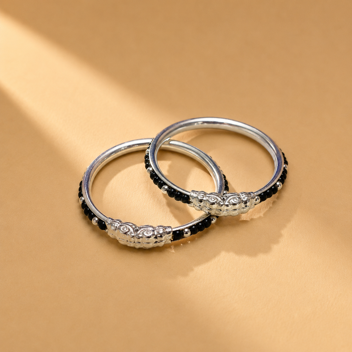 925 Sterling Silver with Black Bead Detailing Child Nazariya Bangles