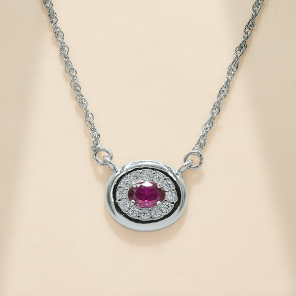 925 Sterling Silver Pink Quartz with Moissanite Oval Statement Chain Pendant