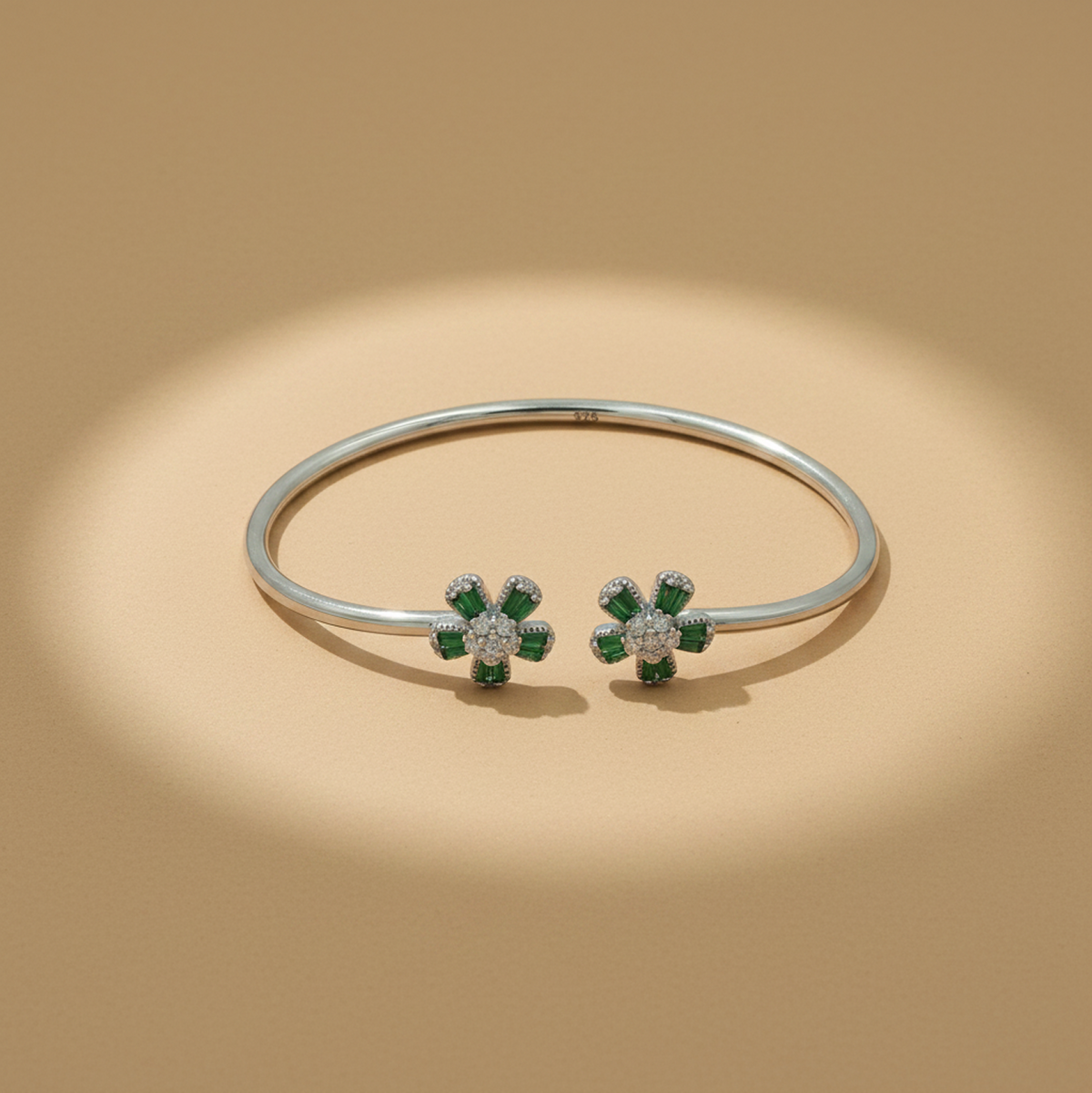 925 Sterling Silver Green Quartz & Moissanite Floral Bracelet