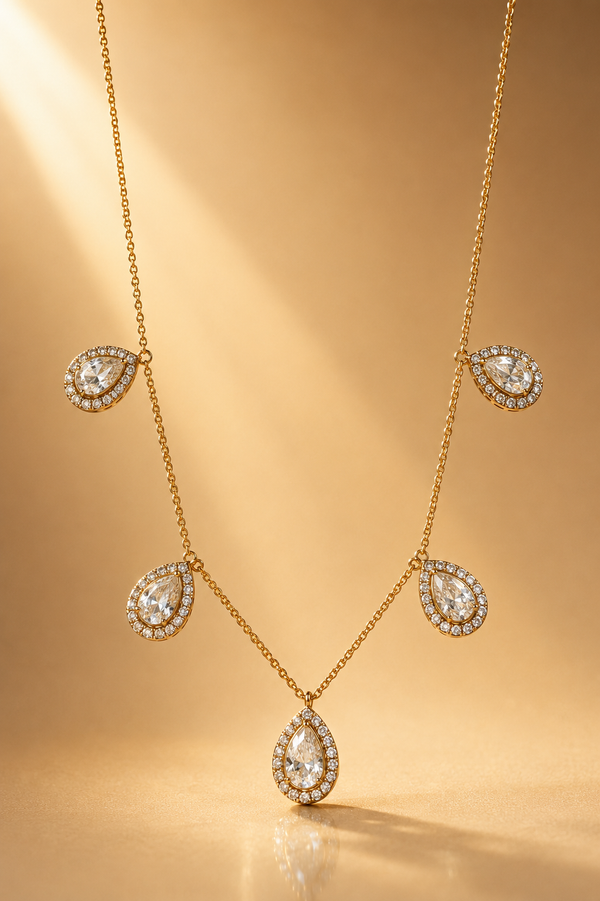 925 Sterling Silver Polki & Moissanite Teardrop Necklace Statement Jewellery