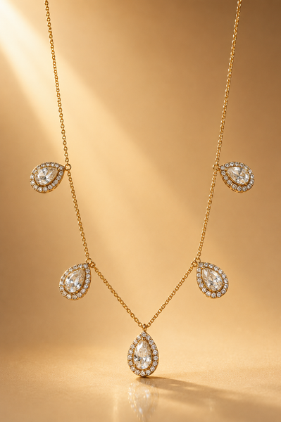 925 Sterling Silver Polki & Moissanite Teardrop Necklace Statement Jewellery