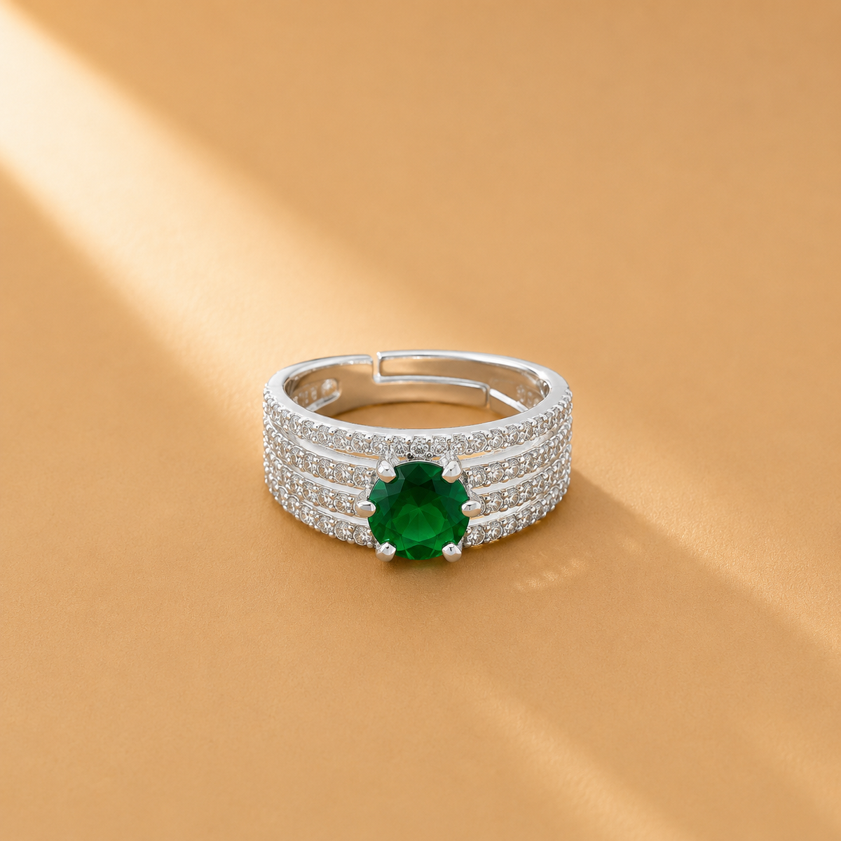 925 Sterling Silver Green Gemstone Statement Ring