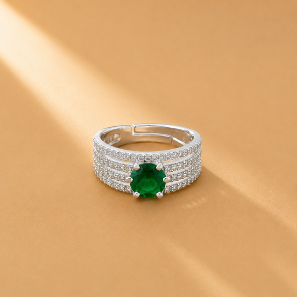925 Silver Emerald Green CZ Adjustable Band Ring