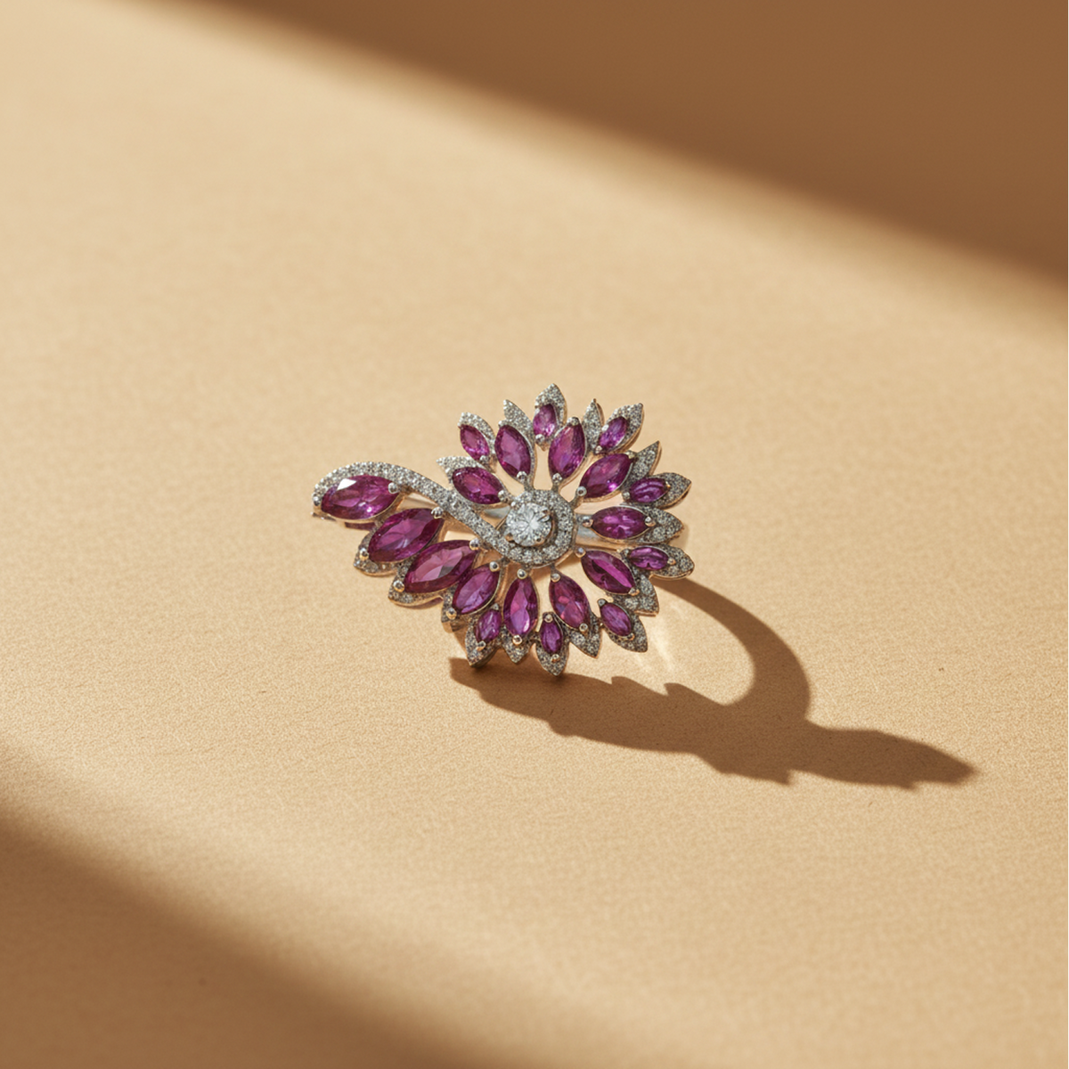 925 Sterling Silver Pink Floral Statement Ring