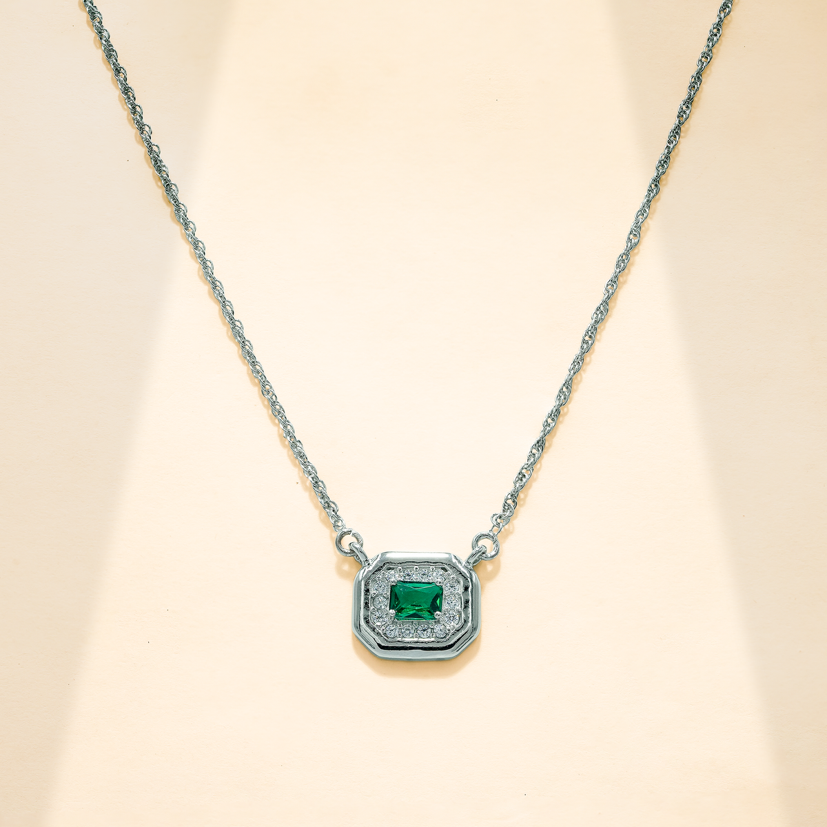 925 Sterling Silver Green Quartz with Moissanite Chain Pendant