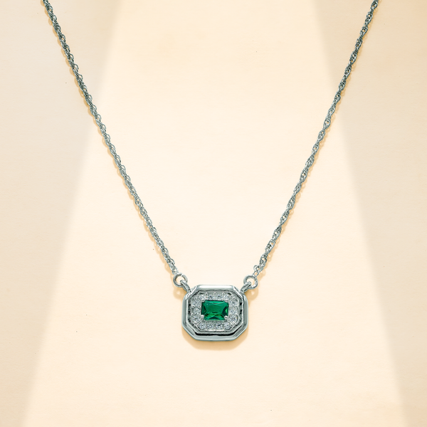 925 Sterling Silver Green Quartz with Moissanite Chain Pendant