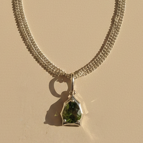925 Sterling Silver Green Quartz Teardrop Gemstone Pendant