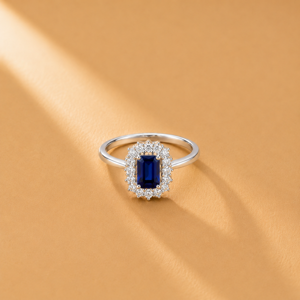 925 Silver Blue Sapphire Halo Ring