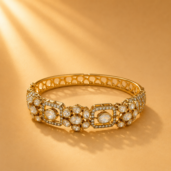 925 Sterling Silver Polki Moissanite Statement Bracelet