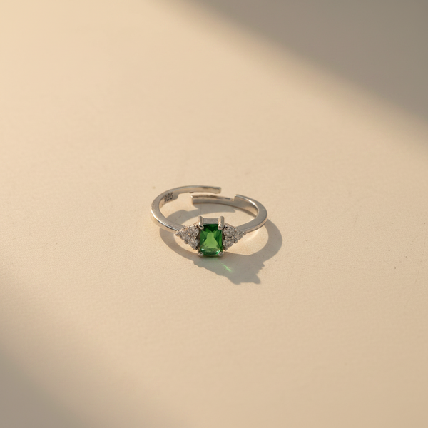 925 Sterling Silver Green Emerald Ring