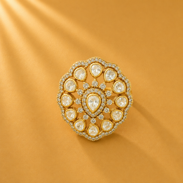 925 Sterling Silver Moissanite Polki Floral Ring