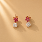 Floral Dangle 925 Sterling Silver Flower with Pink Quartz & Moissanite Drop Earrings