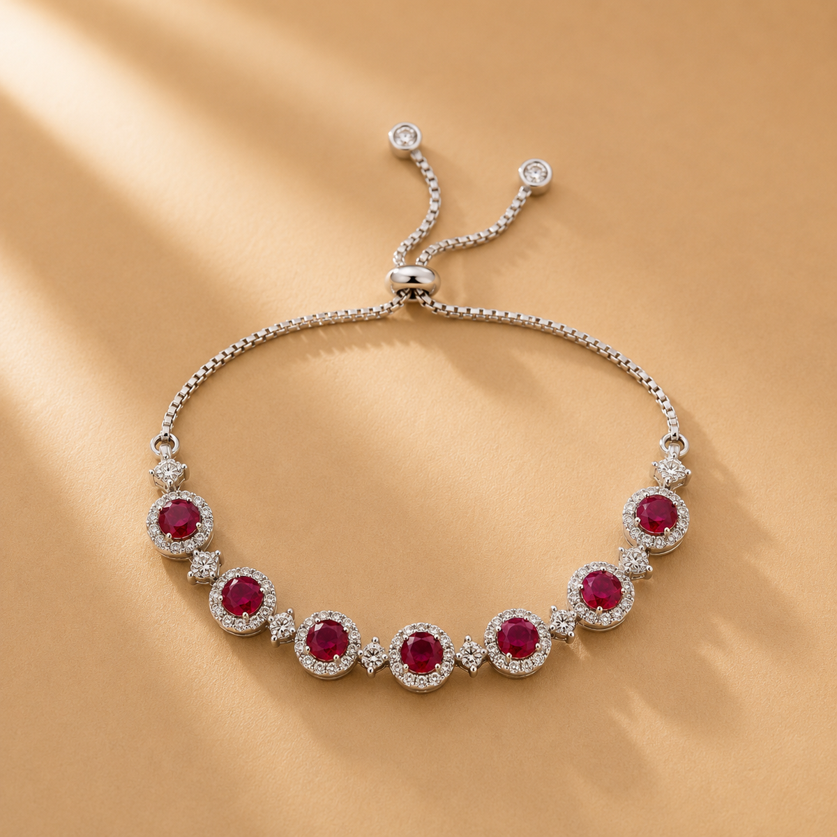 925 Sterling Silver Ruby & Moissanite Adjustable Bracelet