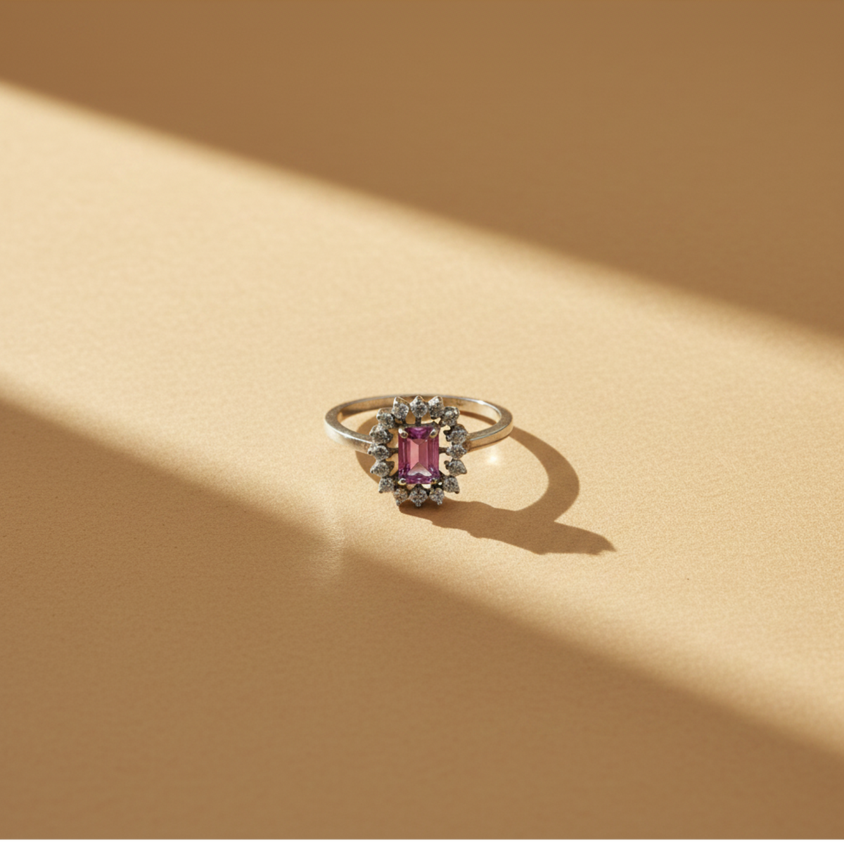 925 Silver Pink Gemstone CZ Halo Ring