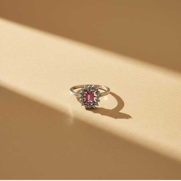 925 Silver Pink Gemstone CZ Halo Ring