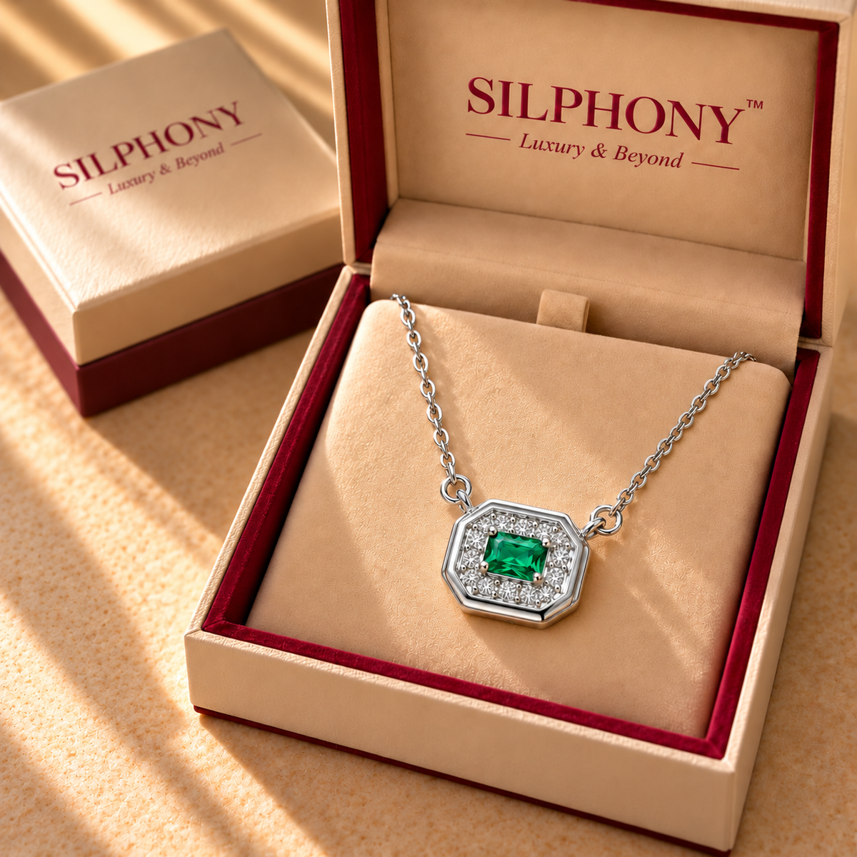 925 Silver Octagon Green Quartz Moissanite Pendant Chain