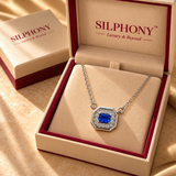 925 Silver Blue Quartz Moissanite Halo Pendant Chain