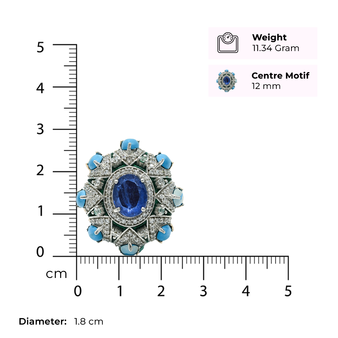 One-of-One 92.5 Silver Blue Stone Halo Ring