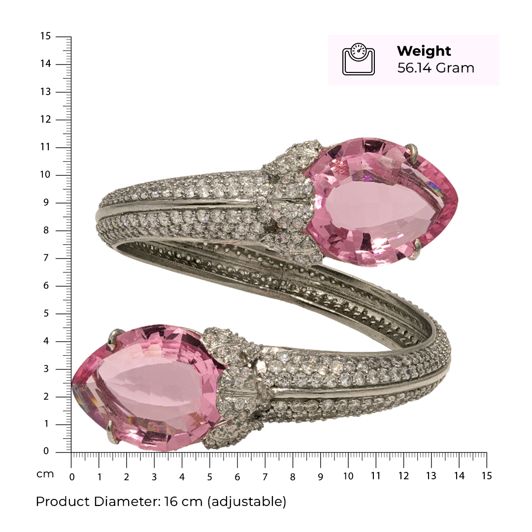 One-of-One 92.5 Silver Pink Gemstone Open Cuff Bracelet
